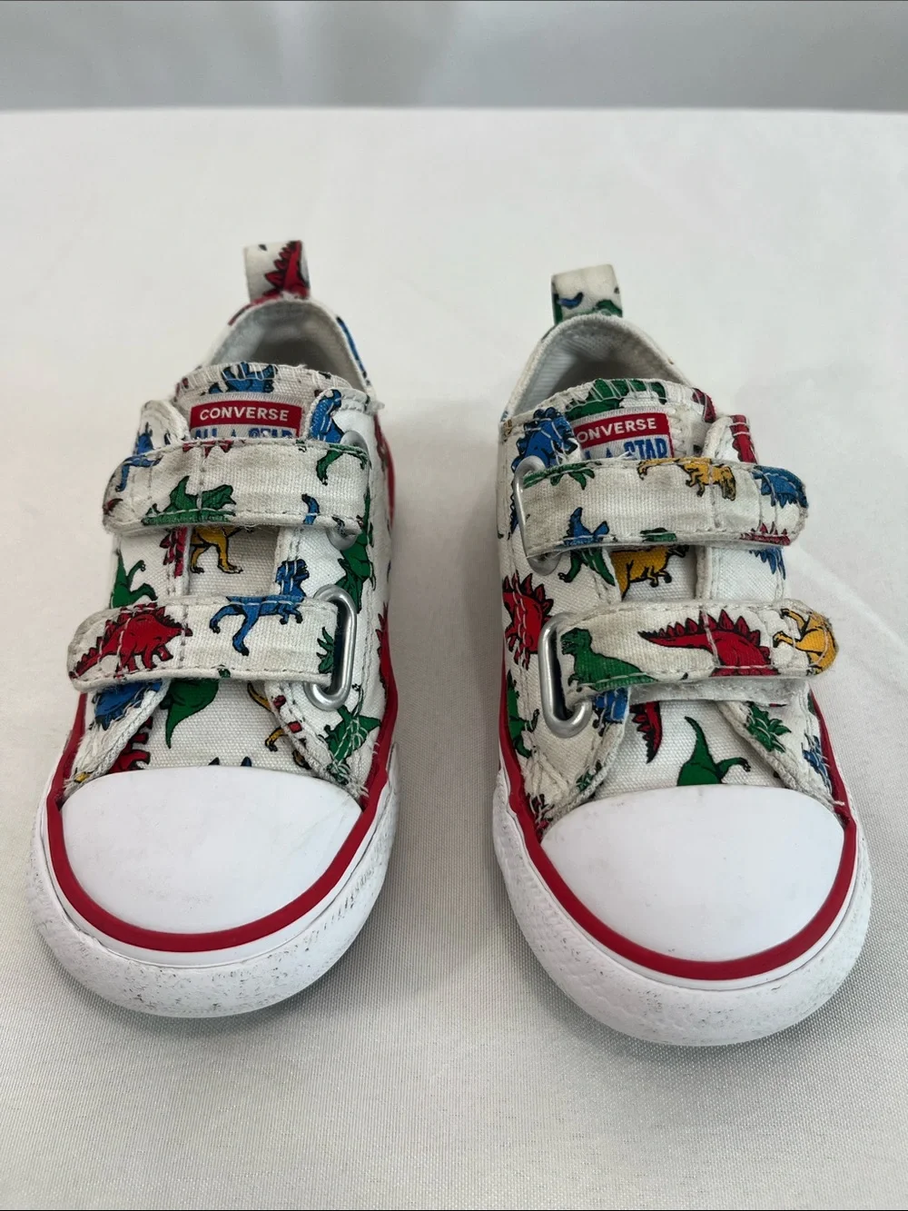 Converse Dino Print Sneakers Infant Size 7 - Straps White Red Green Blue Yellow